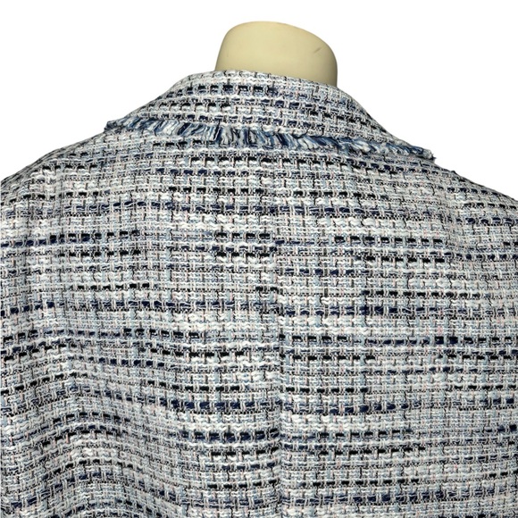 MINA SELF White & Blue Tweed Plaid w/Gold Ornate Buttons & Filly Trim Blazer, 2X - Picture 9 of 16